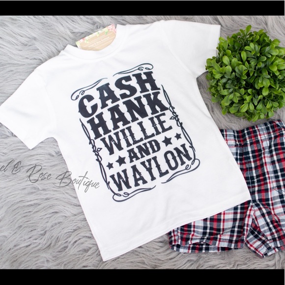 Kids Youth 🎶 Cash Hank Willie Waylon Graphic Tee - Picture 1 of 1